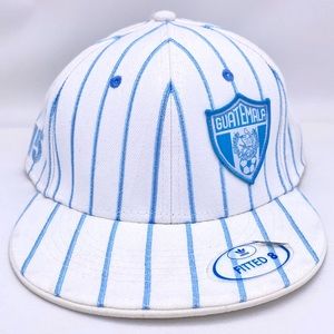 ADIDAS Guatemala Hat White Size 8 Fitted National Soccer league Cap Blue Strip